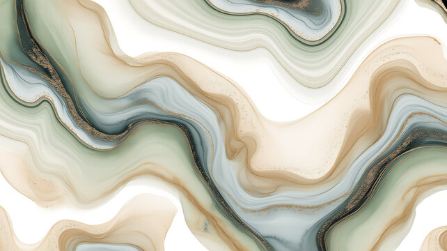 Watercolor marble pattern with swirling beige gray and gold veins on a white background agate alabaster aesthetic art