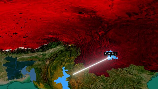 Chattogram Mandalay Kunming Economic Corridor Route Line Animation on Satellite Map