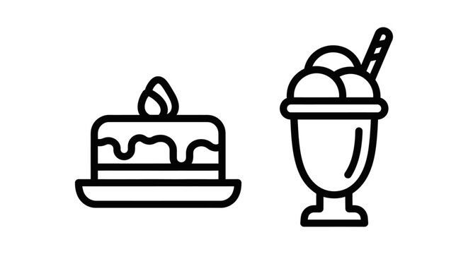 Minimalist dessert icon set featuring cake and ice cream sundae confectionery isolated sweetness desserts branding illustration pictogram collection delicious