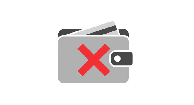Wallet with red cross symbol indicating no payment or declined transaction