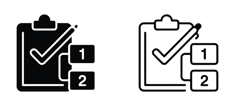 Standardize Process Multiple Style Icon Design Vector - Clipboard with check mark and numbered steps representing standardize process, procedure control, and consistent workflow 