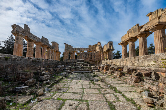 Exploring the temple of Zeus at Cyrene, a UNESCO World Heritage site in ancient ruins, located in Eastern Libya