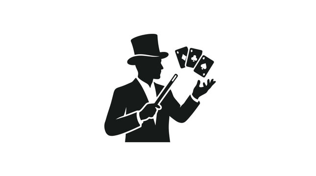 Magician performing with cards and wand.