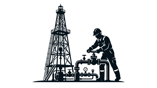 Industrial worker at oil rig site.