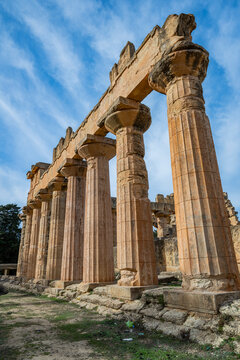 Exploring the ruins of the temple of Zeus in Cyrene, a UNESCO world heritage site in Eastern Libya during daylight