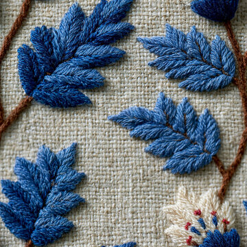 Botanical leaf motif seamless fabric texture pattern