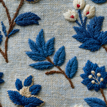 Botanical leaf motif seamless fabric texture pattern