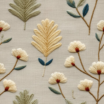 Botanical leaf motif seamless fabric texture pattern