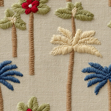 Botanical leaf motif seamless fabric texture pattern