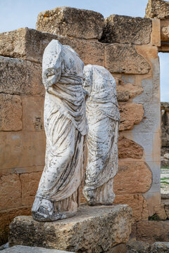 Statues in ruins at the UNESCO World Heritage Site of Cyrene in Eastern Libya