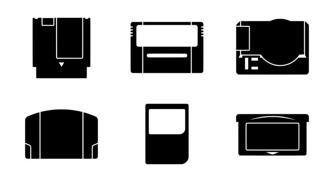 Retro Game Cartridges, Vintage Console Media Icons, Classic Video Game Storage Vector Set