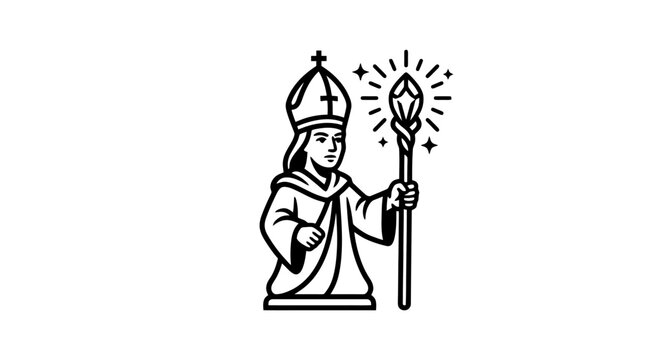 Illustration of a saint with a staff.