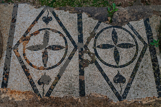 Mosaic patterns in ancient site with historical significance and craftsmanship in Eastern Libya