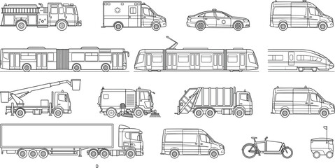 Transportation Vehicle CAD Symbols Collection with Public Service and Commercial Vehicles © MstSelina