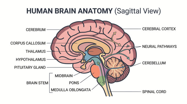 Human Brain Anatomy Labeled Sagittal View Diagram