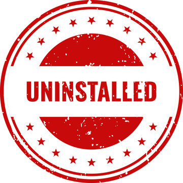 Red rubber stamp with text uninstalled and stars isolated on white background software removal concept