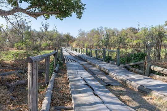 Dilapidated Access Bridge over Khwai River from Khwai Village into the Moremi Game Reserve Botswana, Africa
