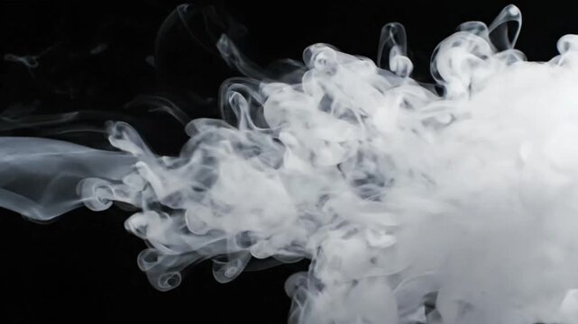 White tobacco smoke line cloud on black background creates unique visuals for observation