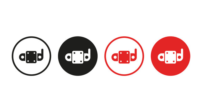 Four logos of a company with dice are shown in a row on a white background