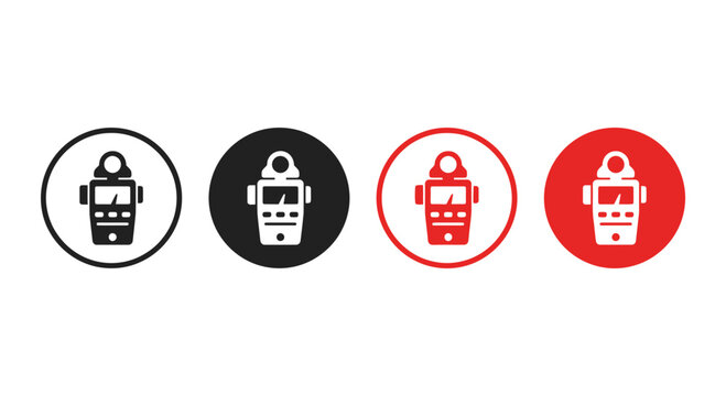 Four traffic light icons in black, white, red circles on white background