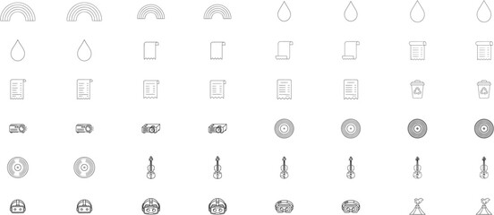 Obraz premium Set of 48 hand-drawn vector line icons, minimalist black outline illustrations bundle, scalable and editable stroke clipart collection for web, ui, presentations, and print
