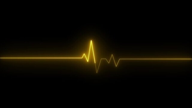 Neon glowing heartbeat and monitor animation, red and white heart beat line animation on black background, ECG neon electrocardiogram pulse 4k animation.