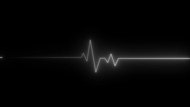 Neon glowing heartbeat and monitor animation, red and white heart beat line animation on black background, ECG neon electrocardiogram pulse 4k animation.
