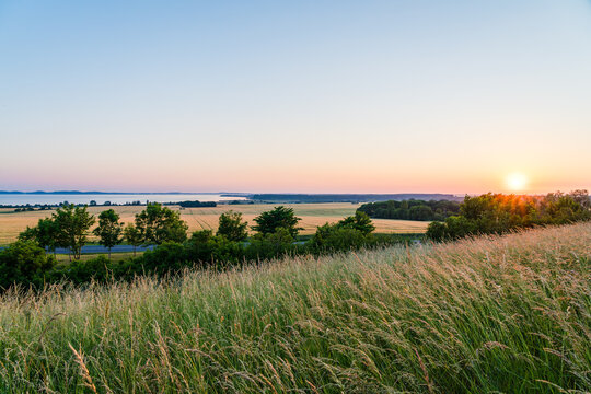Sunset View over the Great Jasmund Bodden from a Hill on R&uuml;gen