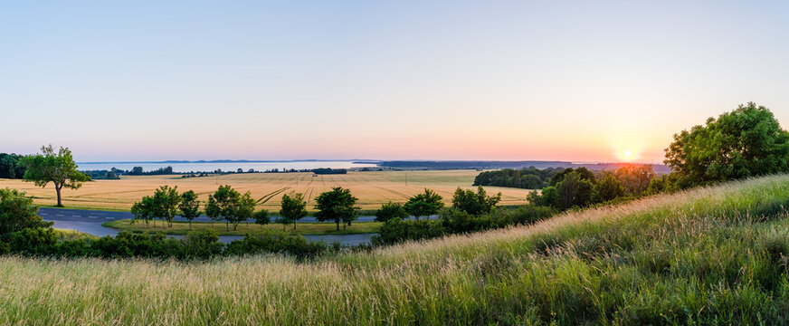 Panoramic Sunset over the Great Jasmund Bodden from a Hill on R&uuml;gen
