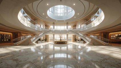 Obraz premium Generative AI captures an opulent hotel lobby with grand staircase
