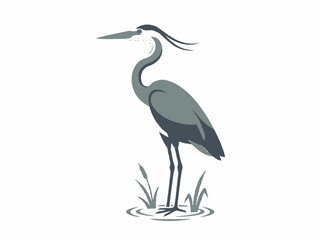 Fototapeta premium Great Blue Heron Standing in Water - Minimalist Illustration