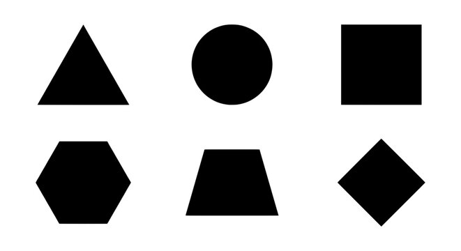 Geometric Shapes Set, Basic Forms Collection, Simple Icons, Black and White Design Elements
