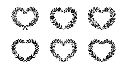 Fototapeta premium Heart Wreath Vector Collection: Floral, Laurel, Botanical Frames for Romantic Designs