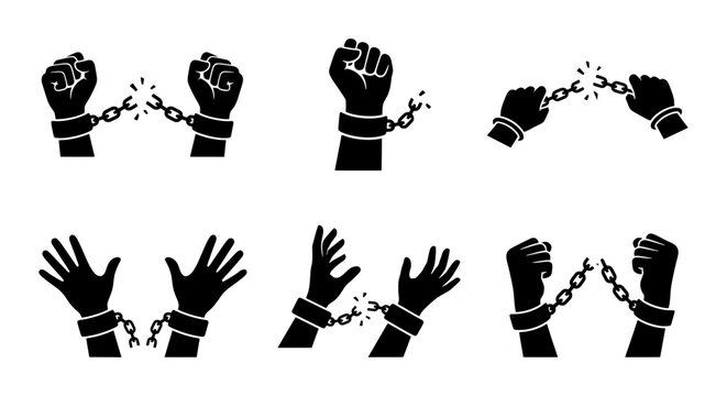 Breaking Chains Icons, Freedom Symbol, Liberation Clipart, Human Rights Graphics, Empowerment Vector Set