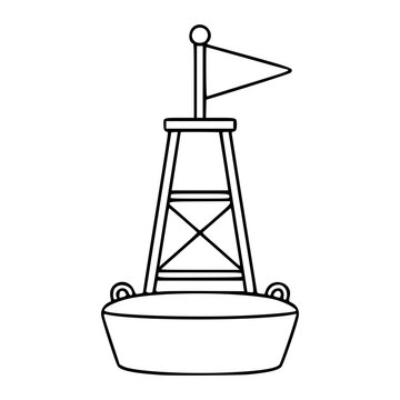 Hand-traced minimalist vector illustration of sailing regatta buoy with flag and structure in clean outline style scalable line art icon perfect for sports navigation and maritime graphic resources