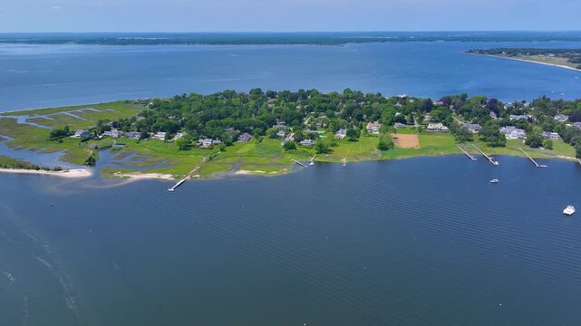 Rumstick Point aerial view between Barrington River and Narragansett Bay in town of Barrington, Rhode Island RI, USA. 