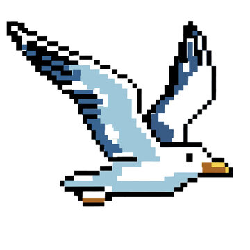 flying seagull 8-bit pixel retro vector graphic icon