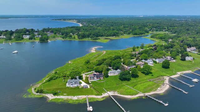 Adams Point aerial view between Barrington River and Smith Cove in town of Barrington, Rhode Island RI, USA. 