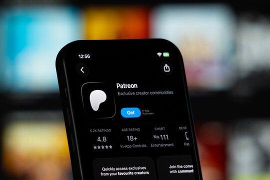San Francisco, United States - 11 July 2026: App Store page of the Patreon app is seen on a smartphone screen.