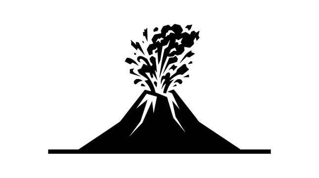Volcano Eruption Silhouette Icon - Exploding Mountain Symbol