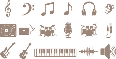 Beige Music and Audio Equipment Icon Set © Mend
