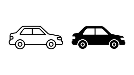 Fototapeta premium Minimalist Car Icon Set: A pair of sleek car symbols, one outlined and one filled, representing automotive design and transportation simplicity in a clean graphic style.