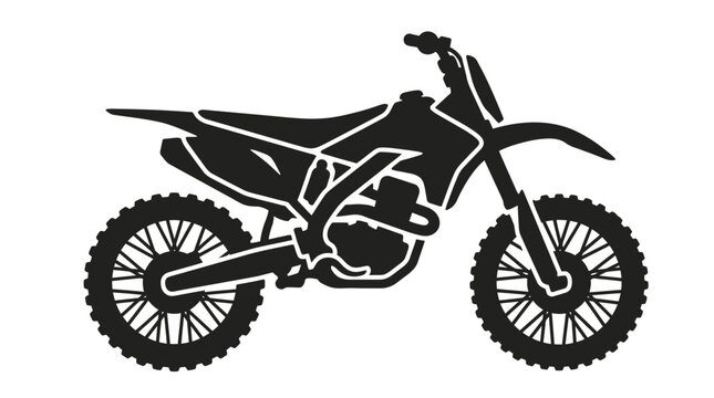 Black silhouette of a dirt bike motorcycle on a white background