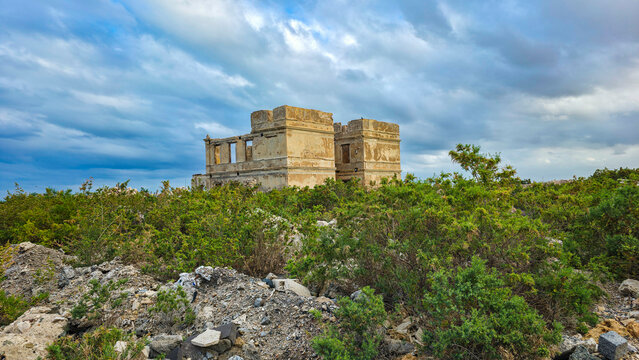 Historic ruins stand among the greenery on Suakin Island in Sudan's Red Sea coast