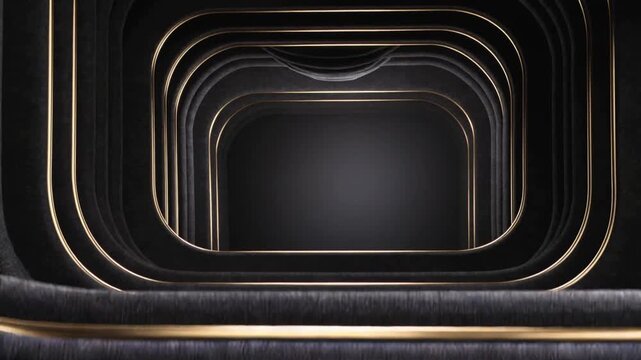 Shifting camera showing dark slats peeling and forming deep tunnel in studio exposing metal trims