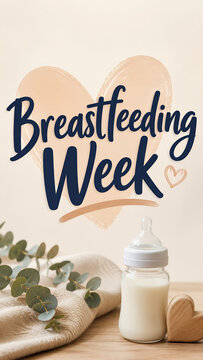 Breastfeeding Week Awareness Concept with Baby Bottle and Eucalyptus