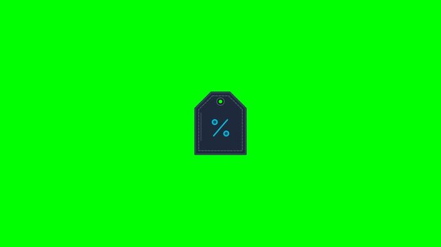 Modern 2D discount price tag icon on vibrant green screen background, perfect for animating green screen 2D parcel or jumbo promotional content and retail sale announcements