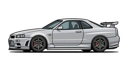 Fototapeta premium Sleek Silver Sports Car Illustration Side View.
