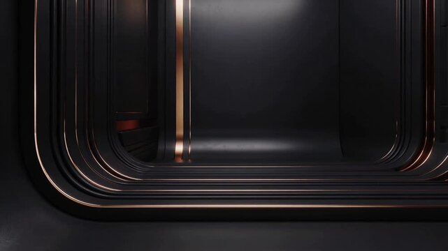 Pulling back camera revealing curved wall corner in showroom, showing copper trim and ribbed base