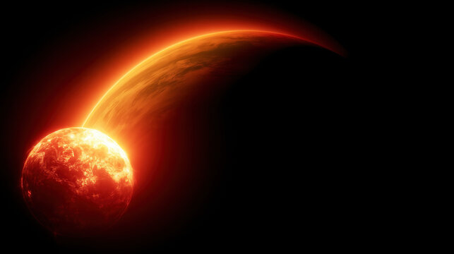glowing sun fading into deep black space background
